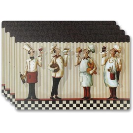 Vinyl Rectangular Placemats Set of 4 - Non Slip Place Mats Ideal for Indoor and Outdoor Dining Table - Washable and Heat Resistant Table Mat for Kitchen Tables (Chef Master)