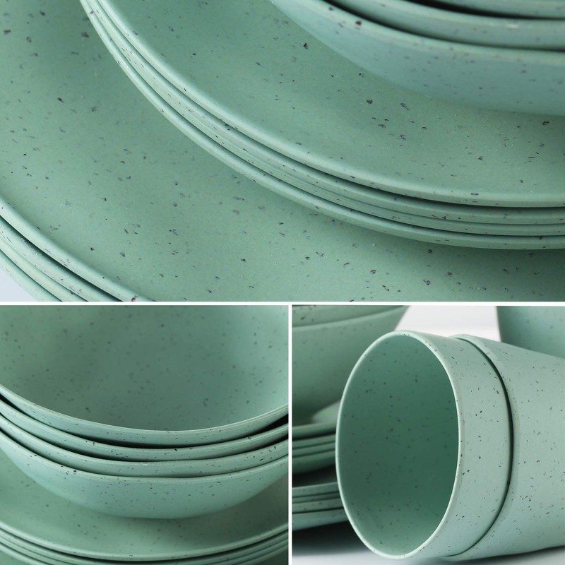 Morgiana 8 pcs Bamboo Sage Green Dinnerware Plates Set Reusable