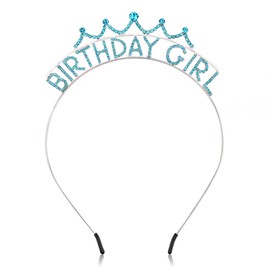 Exacoo Birthday Girl Crown Headband,Rhinestone Birthday Tiara for Little Girls Princess Crown Hair Accessories Tiaras for Kids(blue)