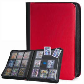 PREZA Toploader Binder - Holds 216 Top Loaders - 9 Pocket Trading Card Storage- Trading Card Binder for Storage (Red)