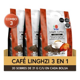 Kit 3 DXN  Lingzhi Coffee 3 en 1  Caf con Crema Instantaneo Soluble Potenciado con Ganoderma Lucidum Reishi  Cafe con Hongos Adaptogenos  Delicioso y 