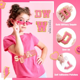 Hanaive 136 Pcs Chenille Iron on Patches for Clothing Letter Self Adhesive Chenille Patches Cute Rainbow Smile Face Love Heart for Jeans Embroidered Applique(Cute Style,Pink Color)