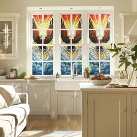 2PCS 17.7x39.4inch Bald Eagle & The Sky of Freedom Stained Glass Window Film, Bald Eagle & The Sky of Freedom Stained Glass Window Film for Bathroom Door Heat Anti UV N05