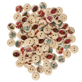 Assorted Wooden Buttons, 100 Pieces Cute Synthetic Wood Buttons, Multipurpose Decoration, Crafts (Log Color Cartoon Forest Animals)