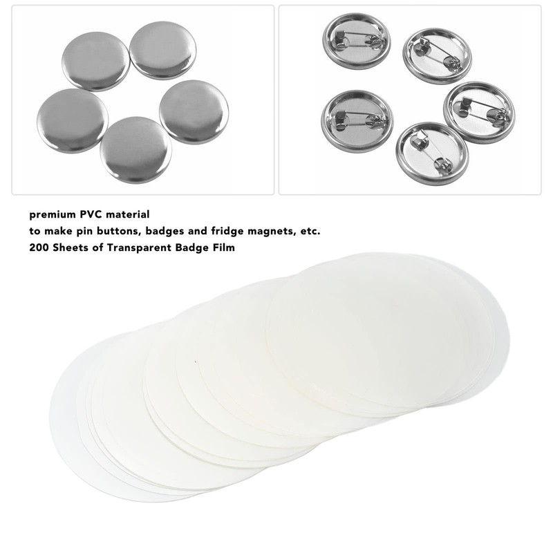 Button Maker Film, Premium PVC 200 Sheets Multi-Purpose Button Film