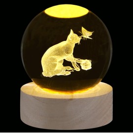 Sahoottie 3D Cat Crystal Ball Cat Paperweight Cat Gifts for Women Gifts for Cat Lovers Cat Ornaments Glass Ball Cat E