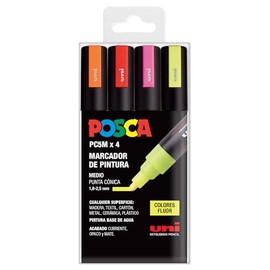 Posca UNI PC 5M Fluor Set - Paquete de 4 marcadores