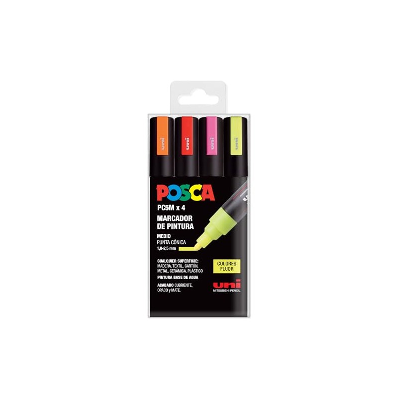 Posca UNI PC 5M Fluor Set - Paquete de 4