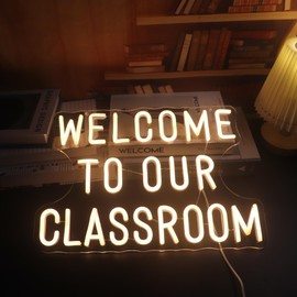 Led "Welcome To Our Classroom" Wall Hanging Neon Sign, USB Powered Dimmer Switch Neon Lights for Welcome Decorative Neon Lights for Classroom Wall Decor Banners(warm white)