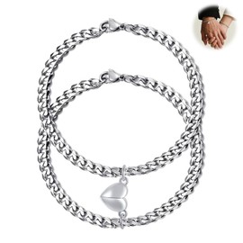 AzureRay Partner Armbänder für Paare, Pärchen Armband Herren & Damen, Herz Design Armkette, Silberfarben Alloy Schmuck, Geschenkidee für Valentinstag & Jahrestag