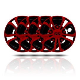 HANGKUNNEE Golf Cart SS Wheel Covers Hub Caps for EZGO Club Car Yamaha, 8 inch Golf Cart Hub Caps, Set of 4 Wheel Covers, Black and Red