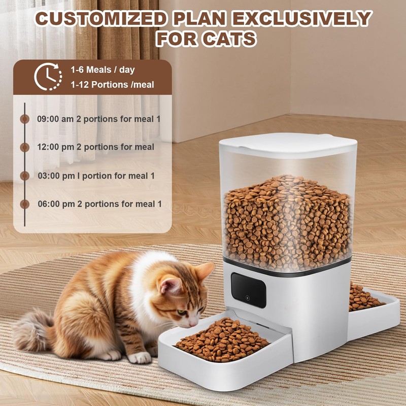 Gugxiom 6L Automatic Cat Feeder for 2 Cats, Cat Food