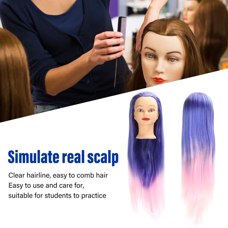 Mannequin Head Blue Pink Gradient Color High Temperature Synthetic Hair