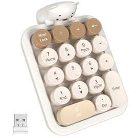 MOFII Wireless Number Pad with Bear - Mixed Milktea Numeric Keypad 18 Keys 2.4G Round Keycap Colorful Extensions Cute Numpad, Portable Accounting Financial Retro Numpad 10 Key for Laptop/PC/Notebook