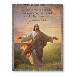 ZumBuys Heavenly Embrace Woven Blanket, Come to Me All Who are Weary Bible Verse, Matthew 11:28 Scripture, Christian Blanket (37"x52")
