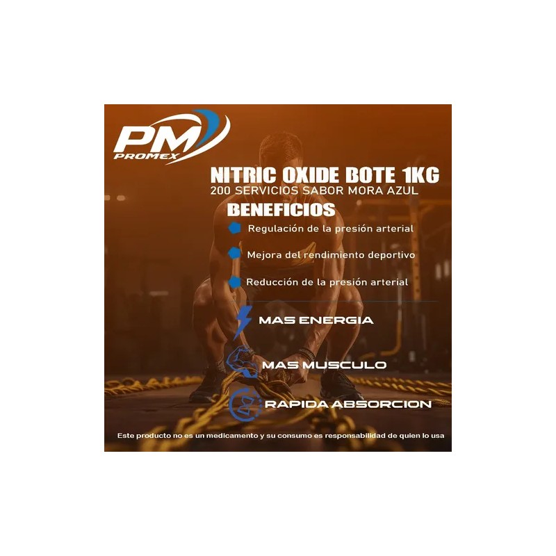 Óxido Nítrico Pre Entreno Promex 1kg 200 Servicios Sabores