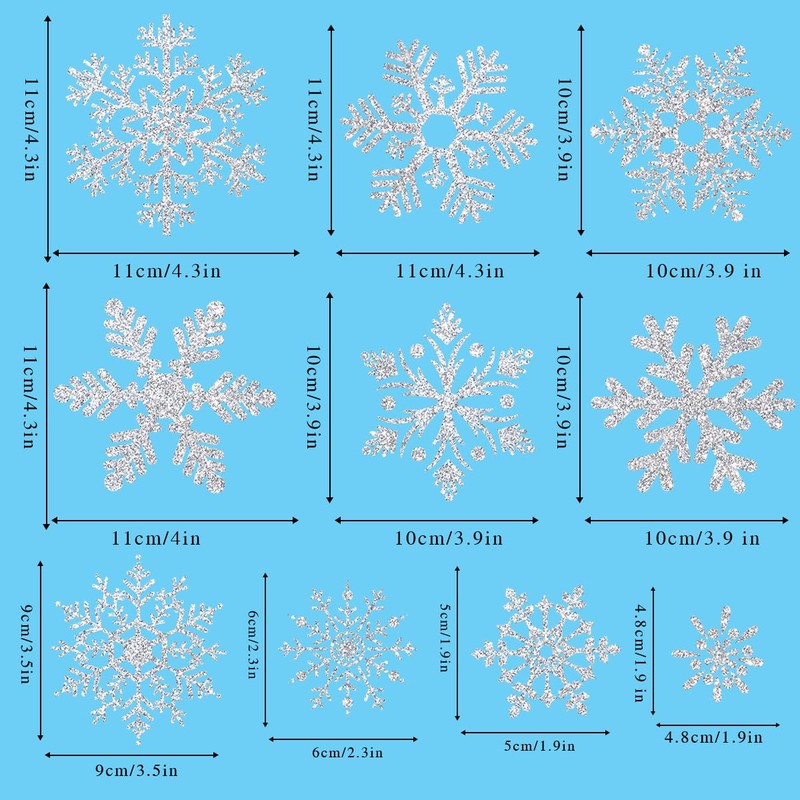 Topeedy 9 Sheets Silver Snowflake Window Stickers,Reusuable Large Silver Window