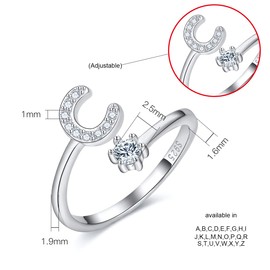 CRYSLOVE Women’s / Girls’ Letter Ring - 925 Sterling Silver - Open & Adjustable Initial Ring - A-Z Alphabet Rings with Gift Box, Silver, c