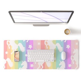 Tapete de computadora de unicornio colorido de estrellas, tapete de computadora de piel para niñas y mujeres, accesorios de computadora lindos de arco iris, decoración de oficina kawaii, impermeable