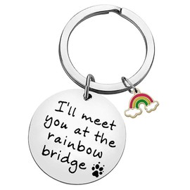 HOKIAMCN Keychain Pet Memorial Gift I'll Meet You at The Rainbow Bridge Keychain Pet Loss Gift Pet Sympathy Gift for Dog Lovers Remembrance Gifts for Pet Owner with Rainbow Charm