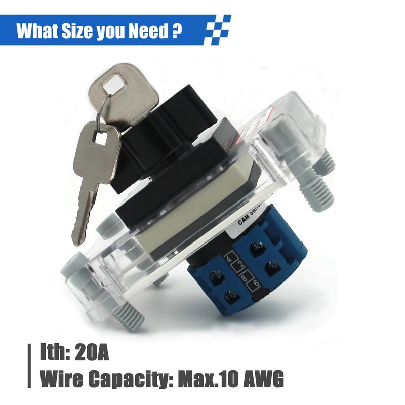 KEYMOO 20A Rotary Changeover Switch with Key Lock, 660V 3