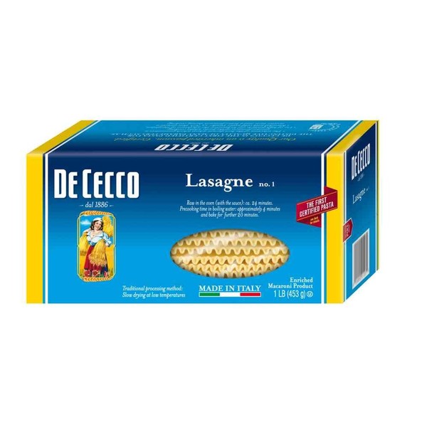 De Cecco Pasta Dececco Enriched Macaroni Lasagna, 1 Pound -- 12 per case.