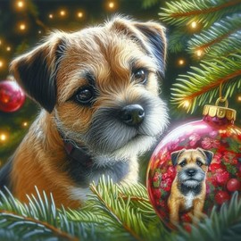 Single Luxury Border Terrier Christmas Card (BAU) B