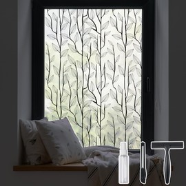 Black Vines Window Privacy Film Decorative Stained Glass Sun Blocking Heat Control with Free Installation Tools, Privacy Window Film Day and Night, C471, 17.7" x 78.7"