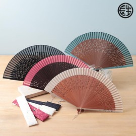 Osaka Choseido Folding Fan, Women's, Stylish, Business, Folding Fan Bag, Handkerchief Included, Rose (Beige)