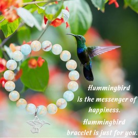 MollyQueen Hummingbird Bracelet, Natural Stone, Wristband, for Women, Green, Good Luck, Bird Lover Gift