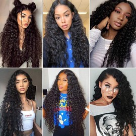 Wig for Women 4x1 Lace Frontal Natural Brazilian Human Hair Wig Real Hair 150% Density Human Hair Water Wave HD Lace Human Hair Wig 32 Inch Natural Black Colour