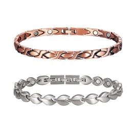 3500 Gauss Arthritis Magnetic Therapy Jewellery Set for Women, Effectively Relieve Arthritis and Heel Pain, Has a Light Effect on Slimming and Lymphatic Drainage (Titanium + Copper) (B)