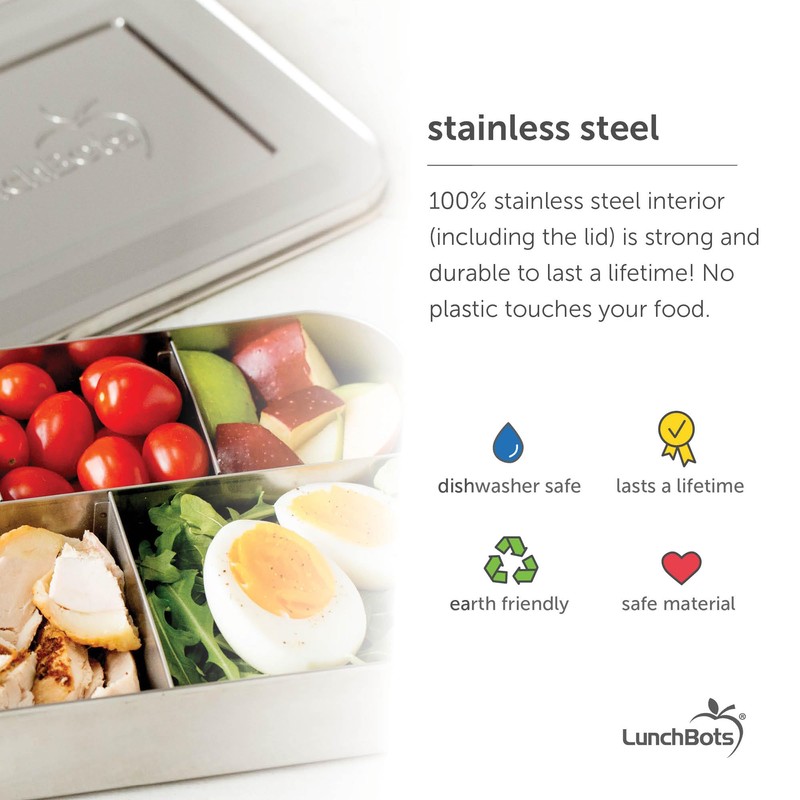 LunchBots Large Trio Stainless Steel Lunch Container -Three Section Design