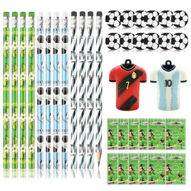 FIHODONE Football Party Bag Boys, 12 Eraser Pens, Graphite Lead Core with 12 Football Erasers, Football Pen with 2 Football Theme Pencil Sharpeners, Football Gifts with 12 Pinball Game Set