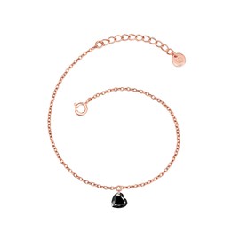 Glanzstücke München Women's Bracelet 925 Sterling Silver Rose Gold-Plated 14 Carat with Black Spinel Heart Gemstone Bracelet, Silver, Spinel