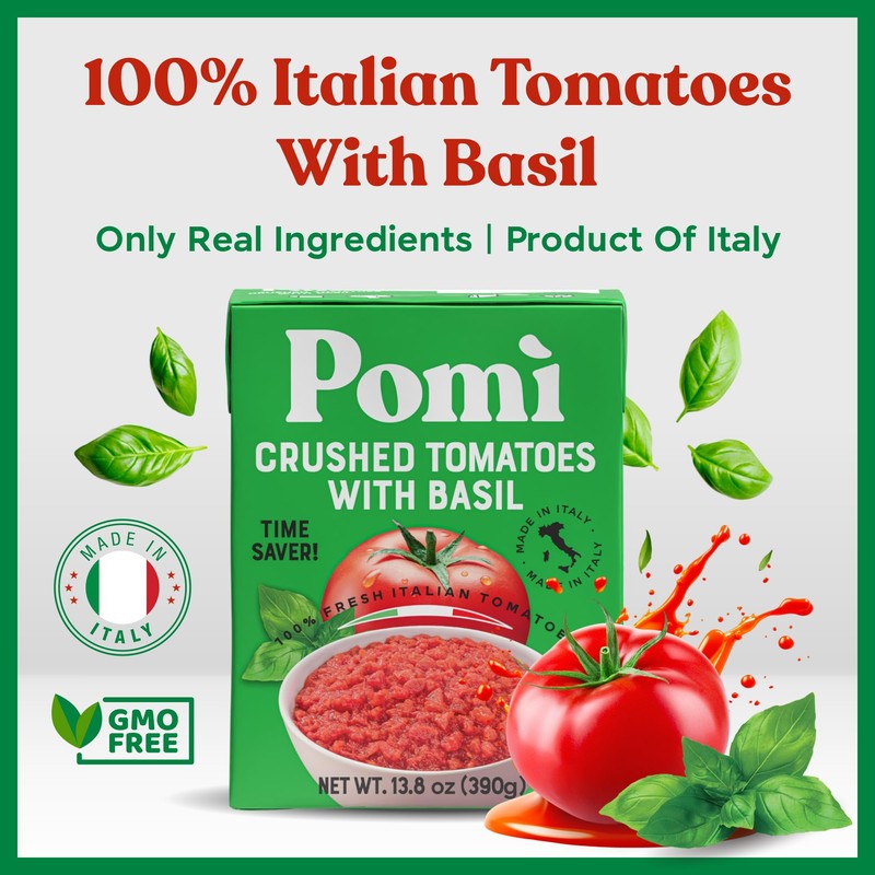 Pomì Crushed Tomatoes with Basil - Creamy, Velvety Italian Sauce,