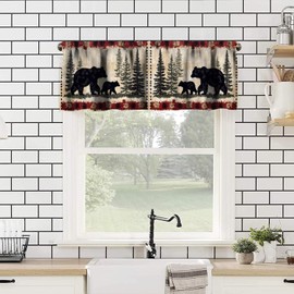 Fblifil Rustic Bear Valances Cabin Red Yellow Farmhouse Country Forest Animal Wildlife Hunting Camping Retro Window Valances for Baby Living Room Bedroom Nursery Bathroom Cafe 54x18in