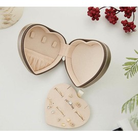 ZOYA JEWELRY DESIGN small Travel jewelry box case, organizer for men and women, boxes with ring,Earring, necklace storage, Gift for her leather jewelry box, Ideal for jewelry (Champagne)