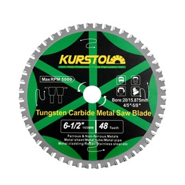 KURSTOL Metal Circular Saw Blade - 6-1/2" TCT Cutting Blade 48T Tungsten Carbide Tipped Blade Arbor 20mm with 15.87mm Washer for Steel, Stainless Steel, Nickel, Titanium, Ferrous Metals, Steel Pipe