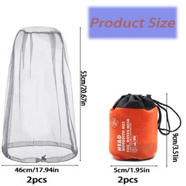 Snowtain Pack of 2 Mosquito Head Net, Grey, Mosquito Head Net Hat with Carry Bag, Mosquito Hat, Head Net, Suitable for Outdoor Fishing, Hiking and Gardening, Suitable for Most Hats