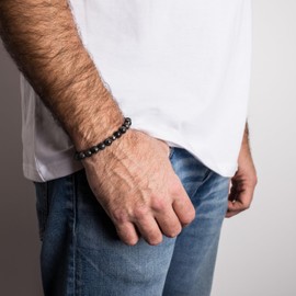 Akitsune Globae Pearl Bracelet | Bracelet Women Men Beads - Matte Black Onyx - 18 cm, Gemstone