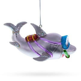 Adventurous Snorkeling Shark Blown Glass Christmas Ornament