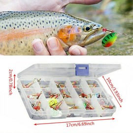 30Pieces Fishing Lures Hard Metal Spinner Lures Spinner Baits for Perch Pike Walleye Trout Salmon Bass Trout Lures with Tackle Box