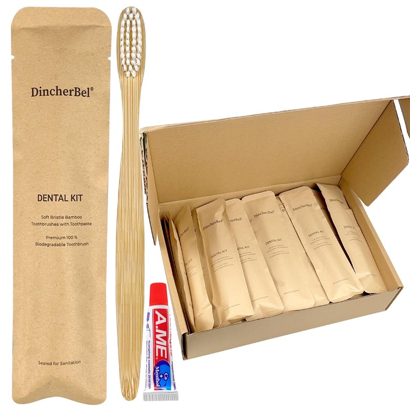 DincherBel Bamboo Toothbrushes Kit Bulk, Disposable Toothbrushes with Toothpaste(6g), Individually