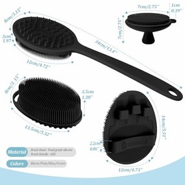 Juego de estropajos de silicona para espalda/cuerpo/cara y guante de baño suave de 4 piezas, suave estropajo exfoliante para la espalda y el cuerpo con cabezal de cepillo de doble cara, guante