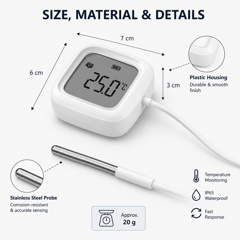 Zigbee Smart Thermometer with Probe – IP65 LCD Temperature Monitor