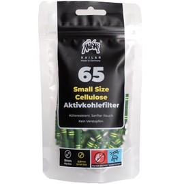 KAiLAR 65 Green Cellulose Activated Carbon Filters Slim (6 mm) with Vegan Activated Carbon from Coconut Shells | For a Less Toxic and Gentle Smoking Experience