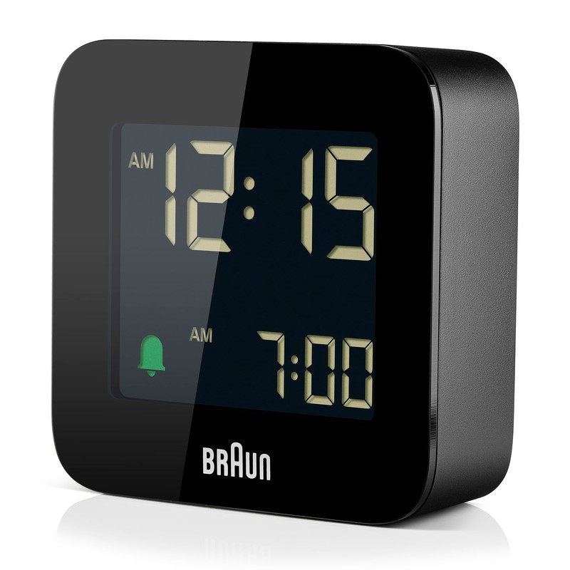 Braun Digital Travel Alarm Clock Snooze Function, Compact Size, Negative