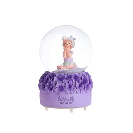 Girl Figurine Snow Globe for Women Girls, 80mm Resin Glitter Water Globe Music Box with Color Changing LED Lights and Flower Base, Home Decor (Purple)