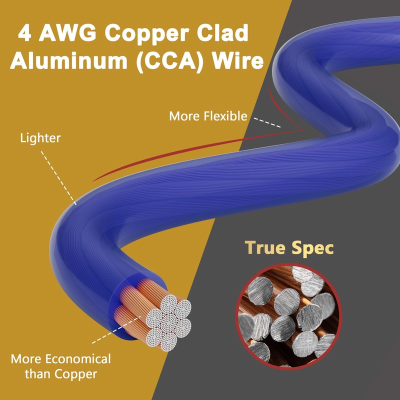 HiFind 4 Gauge 4 AWG 15 Ft Blue Power/Ground Wire